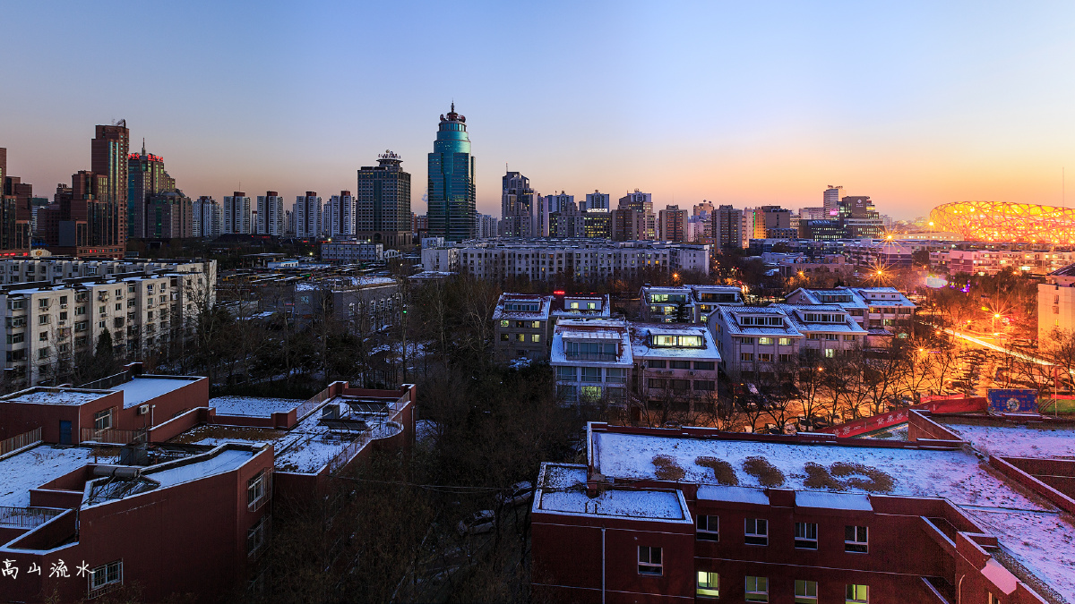 时间相对论 - 时间切片, 夜景, 北京, 鸟巢, 雪 - 高