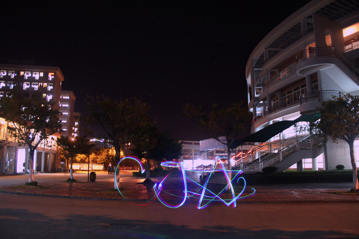 广州市城建职业学院 - 夜景, 长曝光, 佳能, PS挑