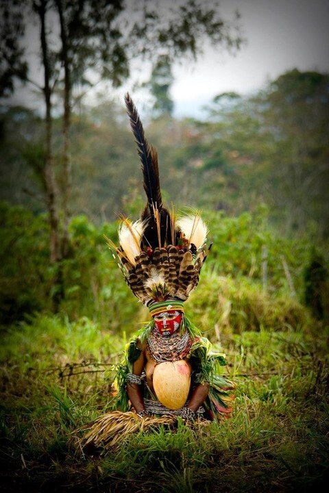 在丛林载起歌舞;这是一位巴布亚新几内亚地区的哈根族女人