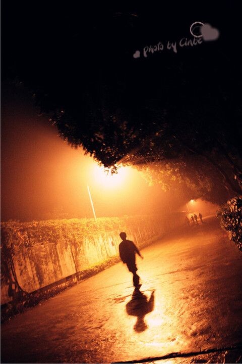 后山路. 独自行走最后消失在雾中的人.有种寂寞的感觉.