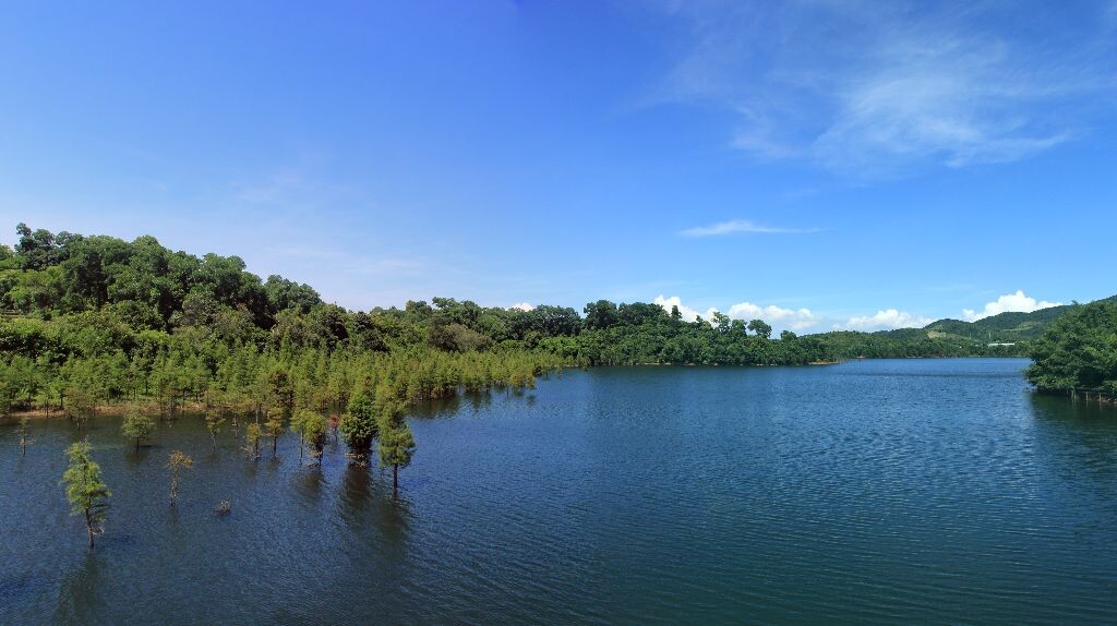 blue lake water and blue sky