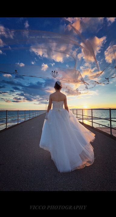 海边背影女婚纱图片