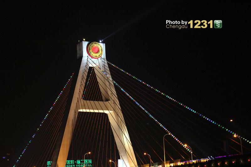 建筑, 火车南站, 夜景, 斜拉桥, 城市, 成都 - 火车南站铁路桥