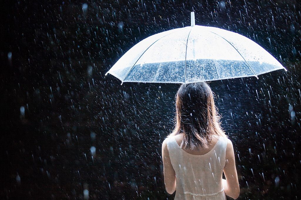 一个女人在雨中的图片图片